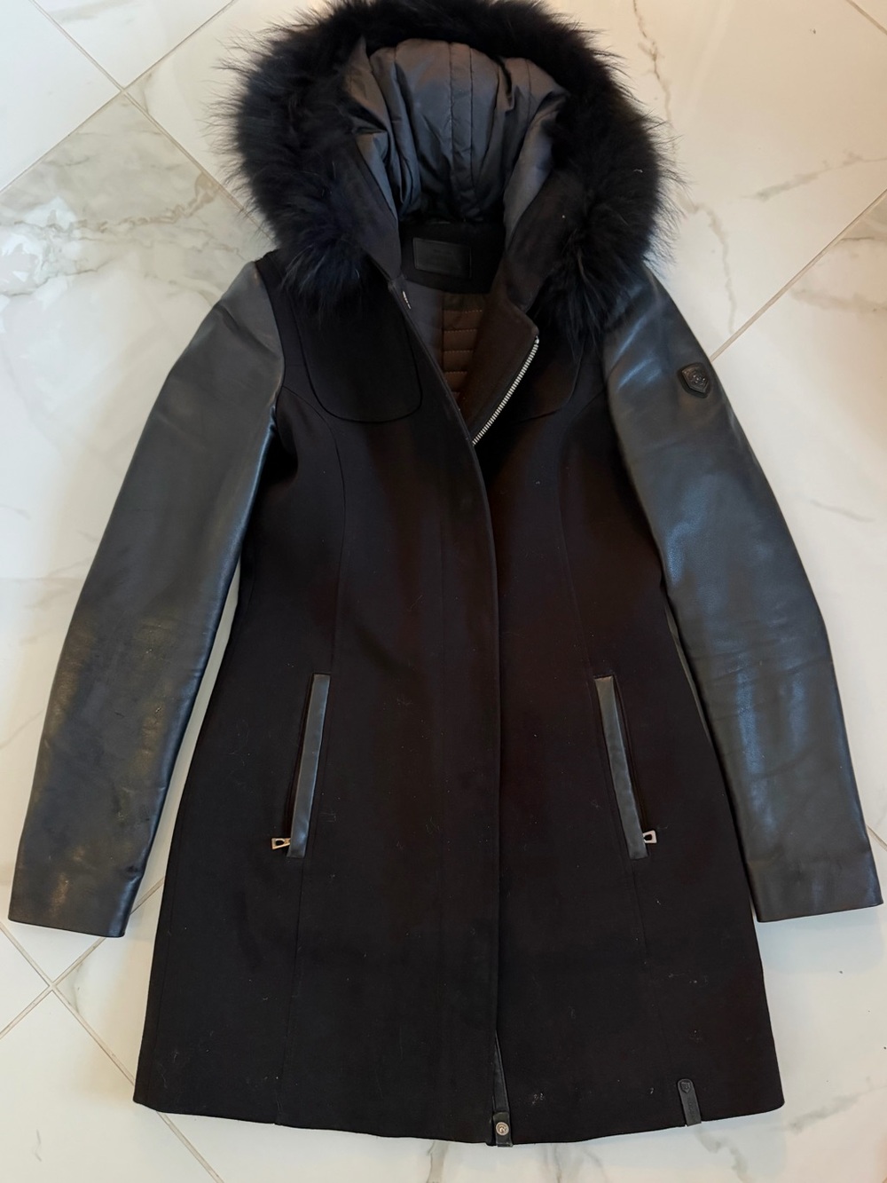 Black RUDSAK Women's Wool-Blend Coat with Fur Hood